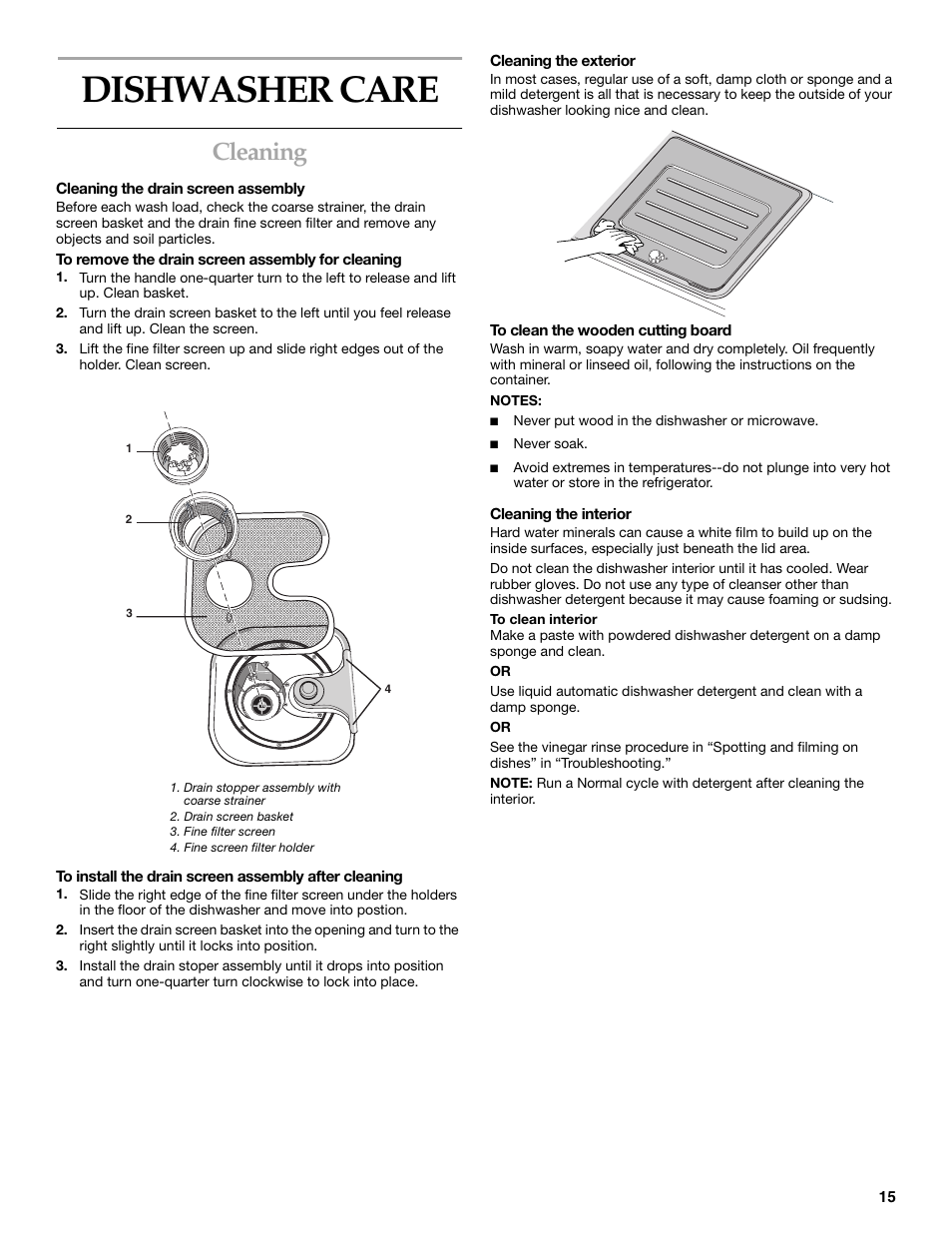 Dishwasher care, Cleaning | KITCHENAID KIDS01EK User Manual | Page 15 / 20