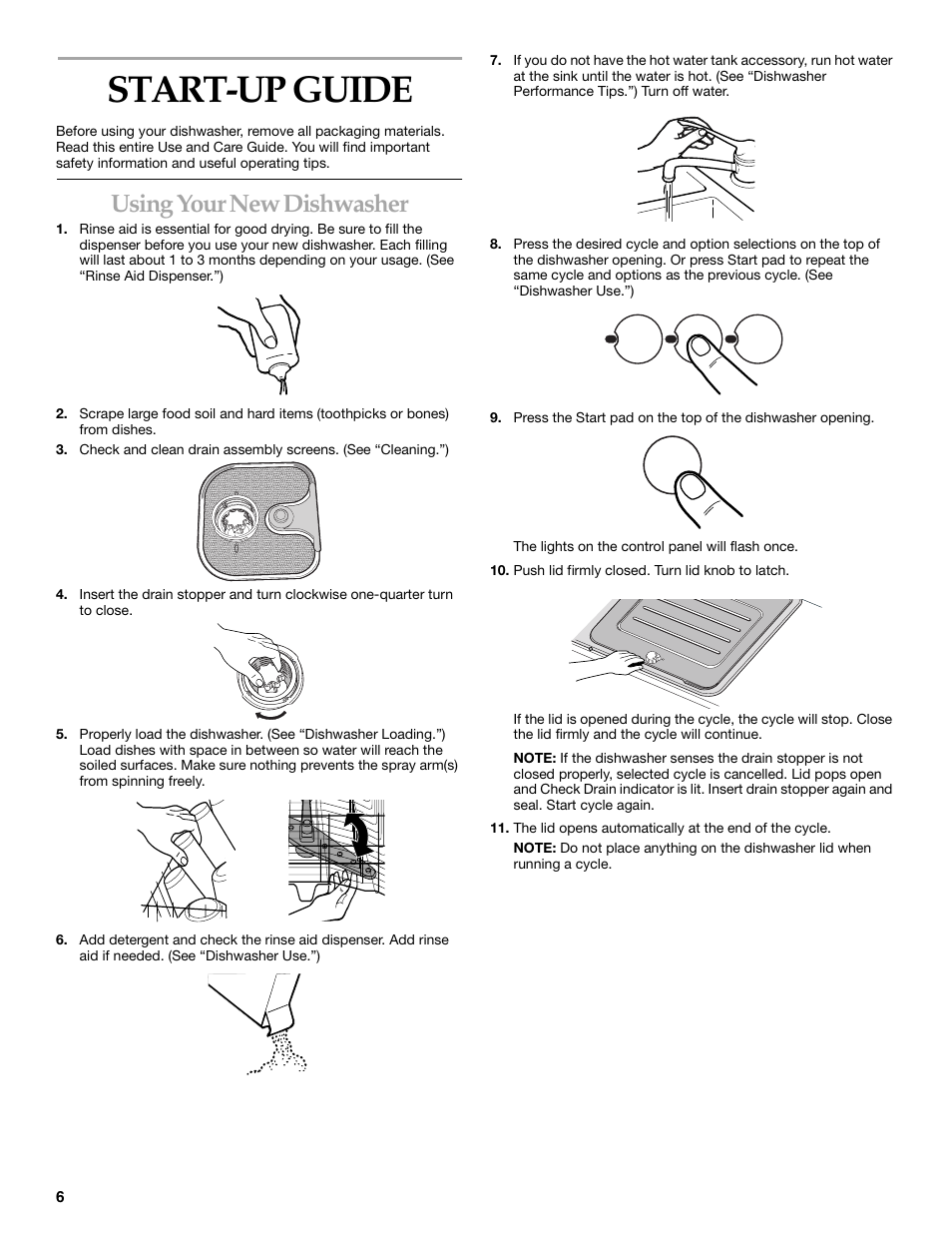 Start-up guide, Using your new dishwasher | KITCHENAID KIDS01EK User Manual | Page 6 / 20