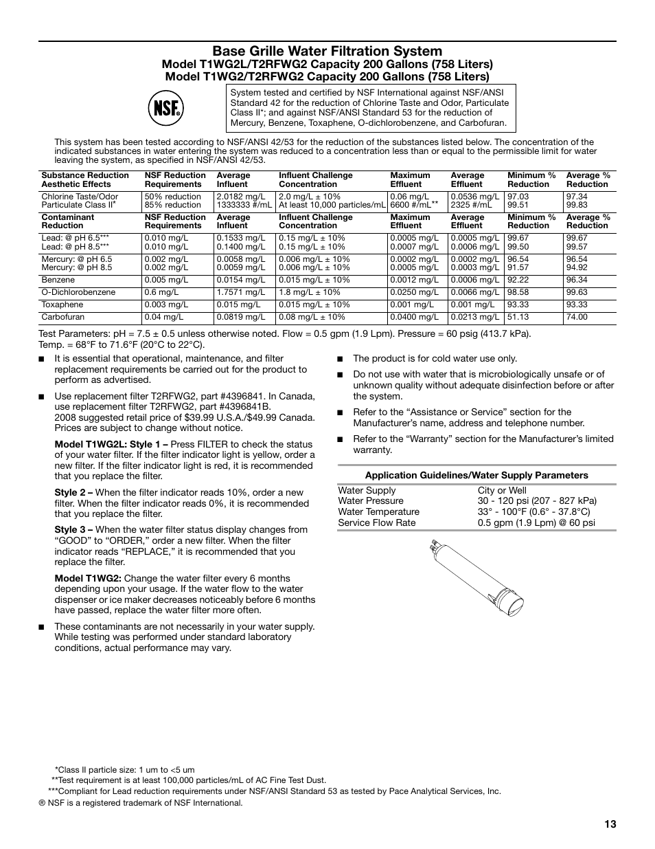 Base grille water filtration system | KITCHENAID T2RFWG2 User Manual | Page 13 / 46