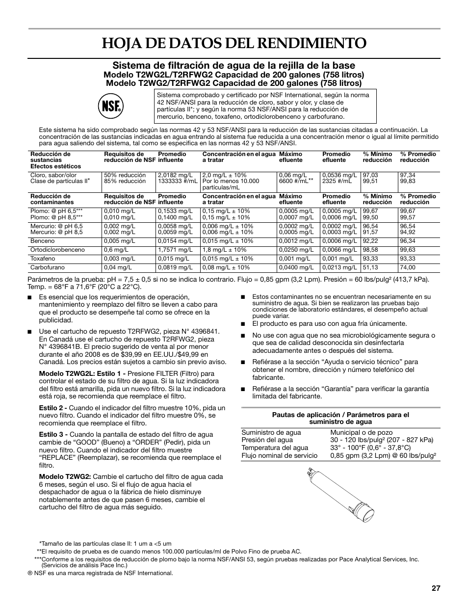Hoja de datos del rendimiento | KITCHENAID T2RFWG2 User Manual | Page 27 / 46