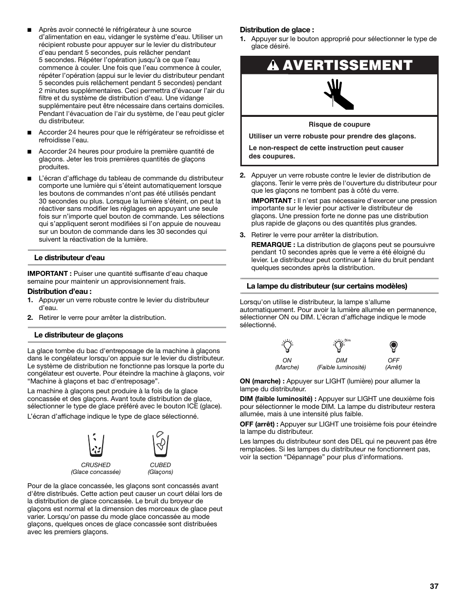 Avertissement | KITCHENAID T2RFWG2 User Manual | Page 37 / 46