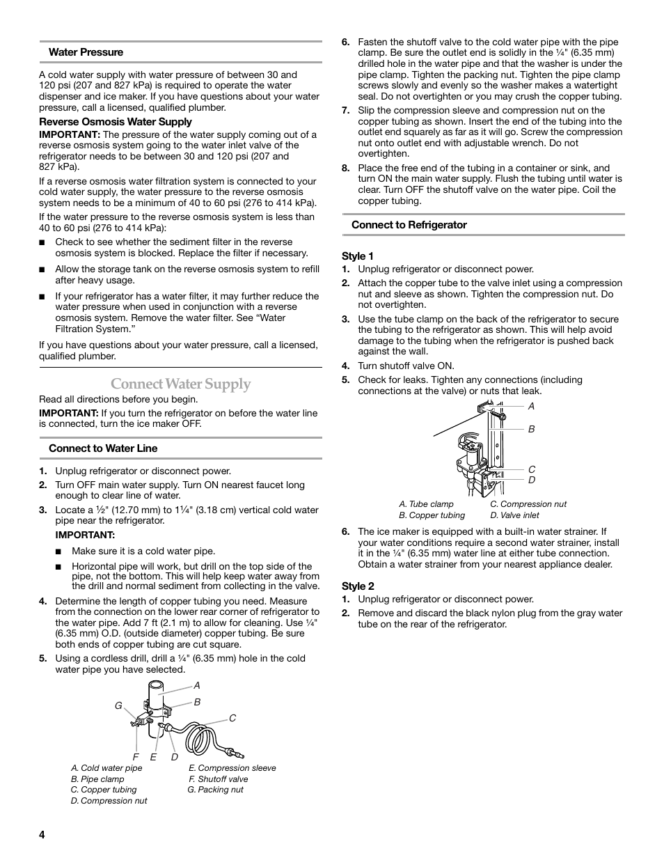 Connect water supply | KITCHENAID T2RFWG2 User Manual | Page 4 / 46