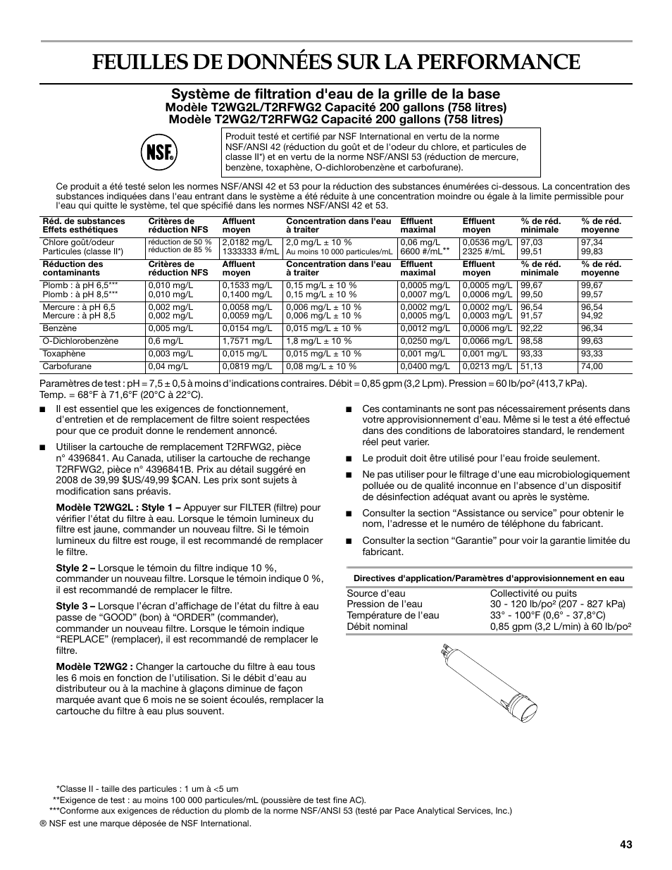 Feuilles de données sur la performance | KITCHENAID T2RFWG2 User Manual | Page 43 / 46
