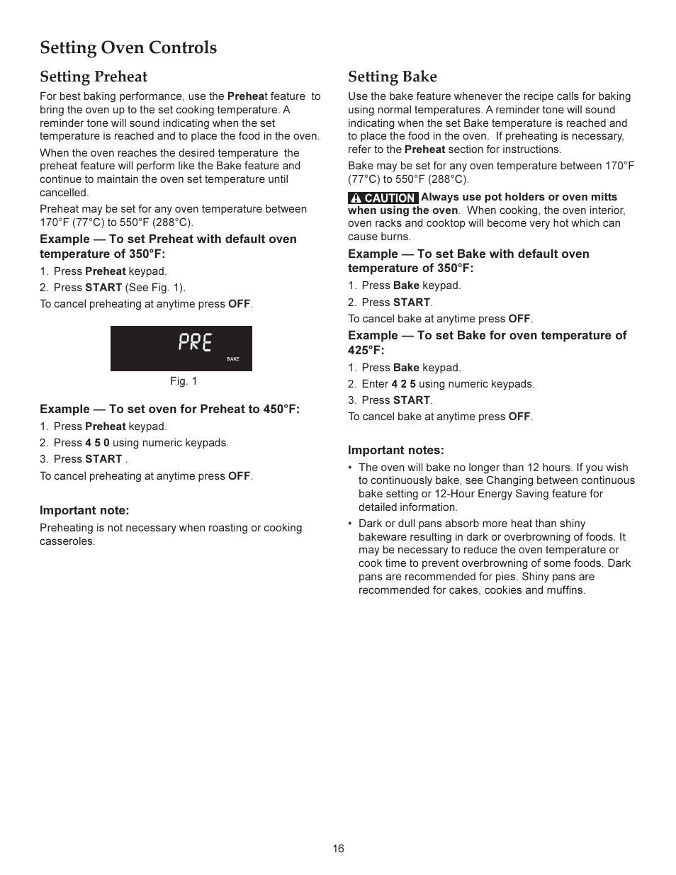Setting oven controls, Setting preheat, Setting bake | KITCHENAID ARCHITECT KERS206X User Manual | Page 16 / 36