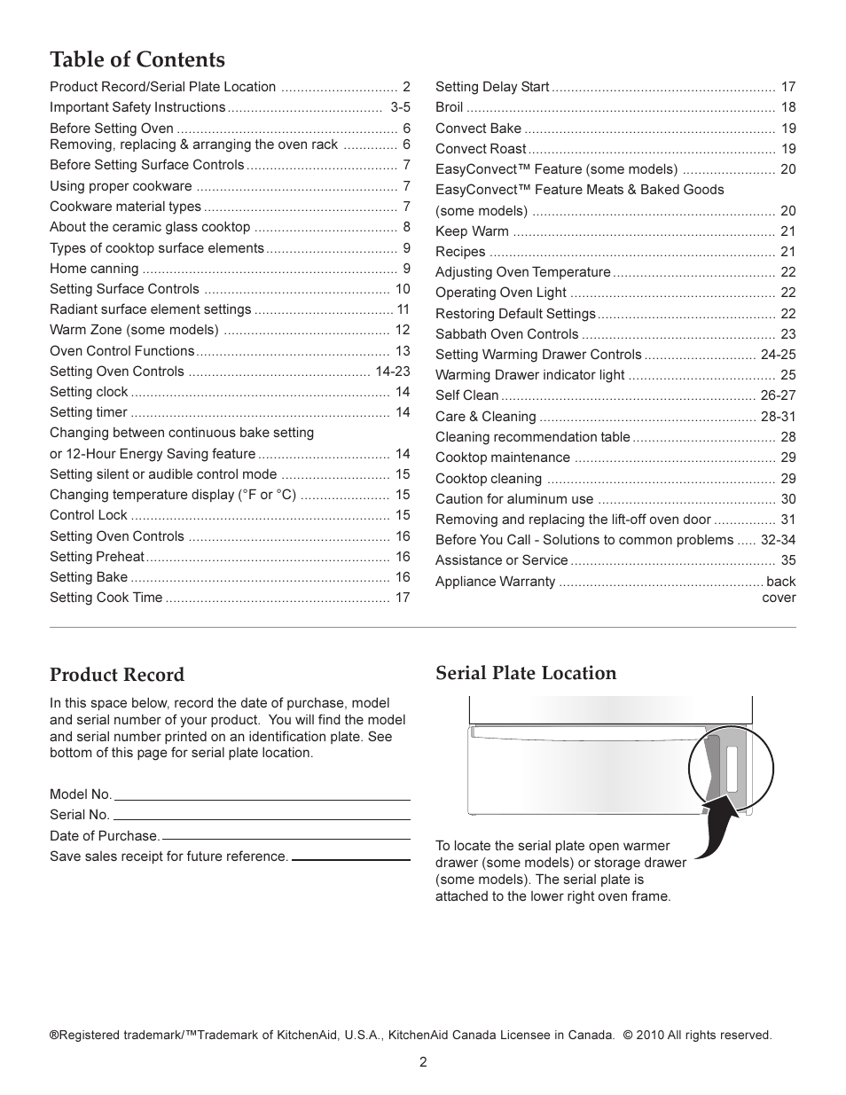 KITCHENAID ARCHITECT KERS206X User Manual | Page 2 / 36