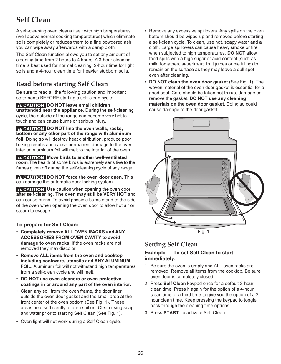 Self clean, Read before starting self clean, Setting self clean | KITCHENAID ARCHITECT KERS206X User Manual | Page 26 / 36