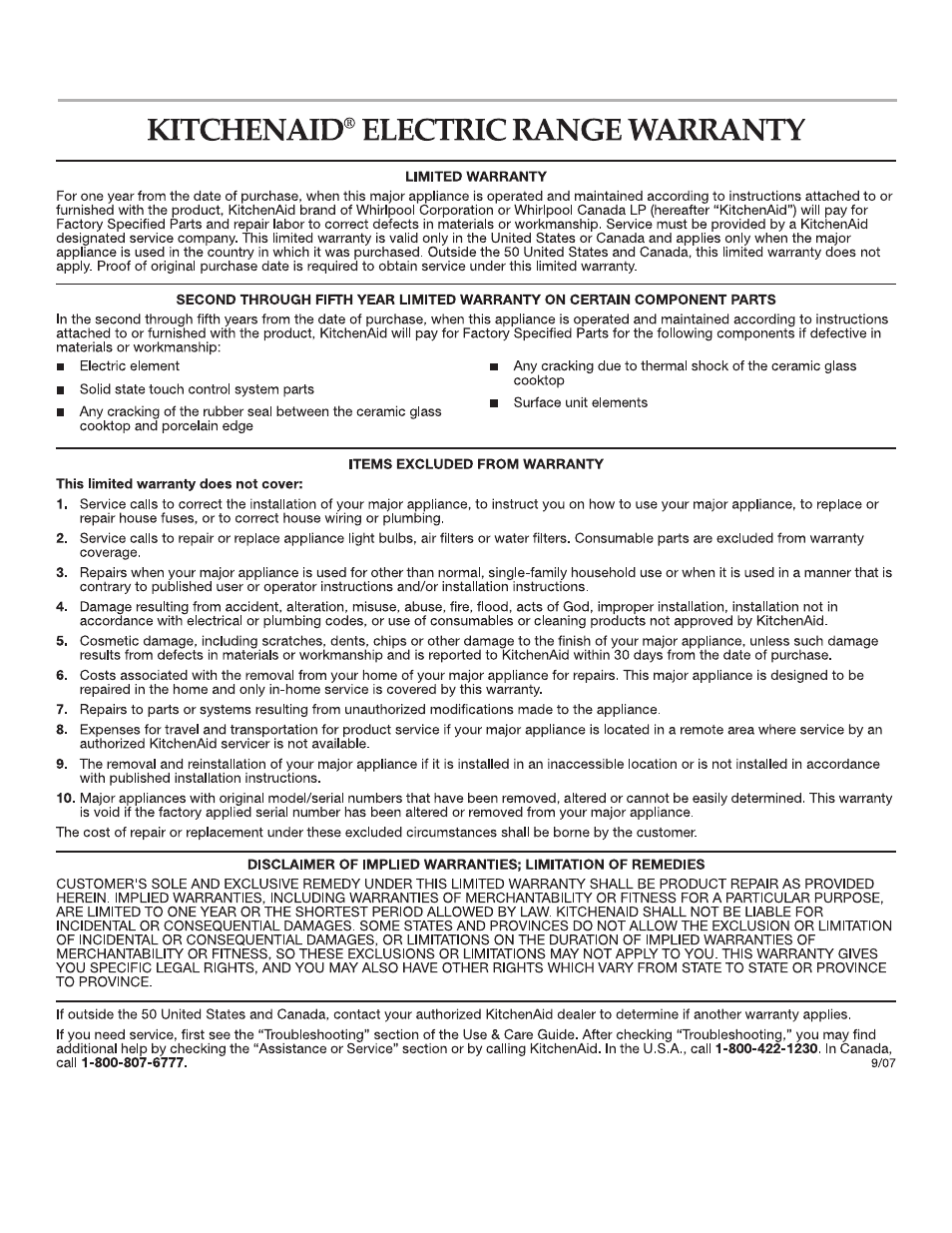 KITCHENAID ARCHITECT KERS206X User Manual | Page 36 / 36