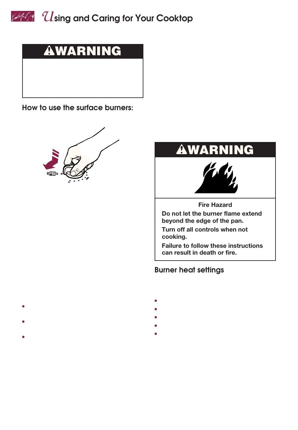 Wwarning, Sing and, Aring for | Ooktop | KITCHENAID YKGRT507 User Manual | Page 12 / 71