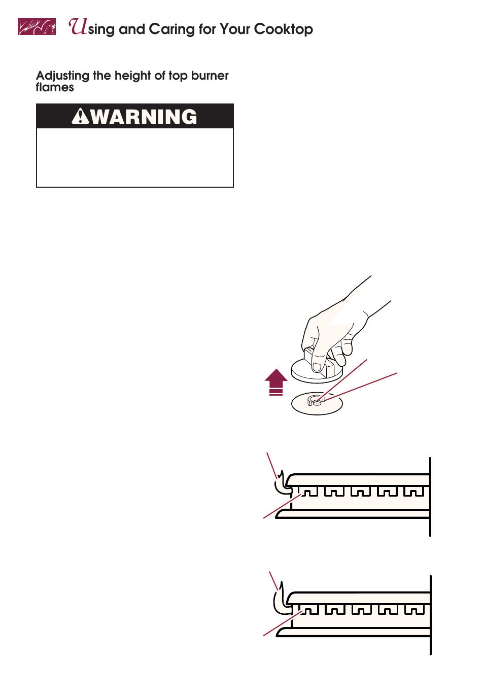 Wwarning, Sing and, Aring for | Ooktop | KITCHENAID YKGRT507 User Manual | Page 16 / 71