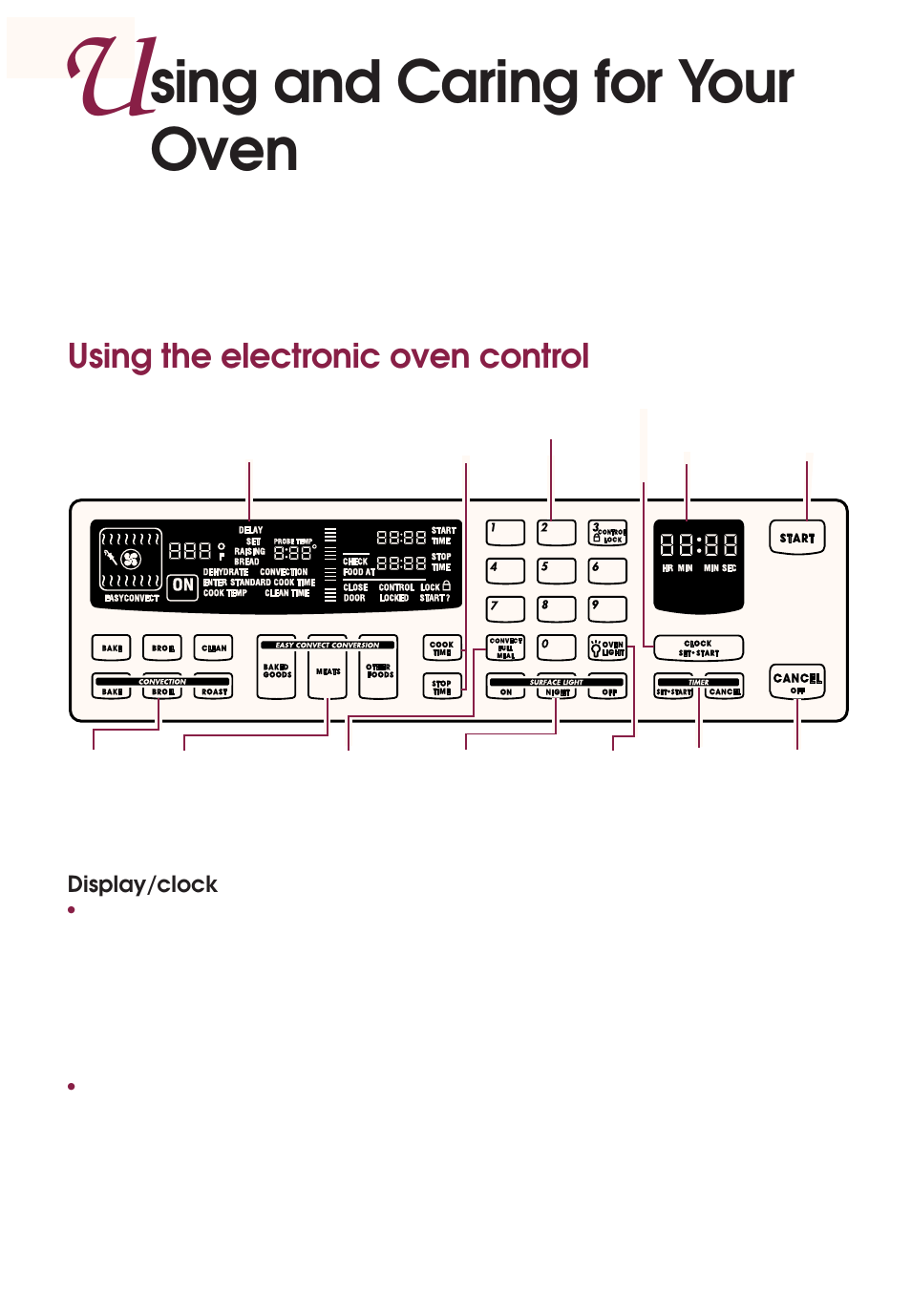 Using and caring for your oven, Using the electronic oven control, Sing and caring for your oven | KITCHENAID YKGRT507 User Manual | Page 20 / 71