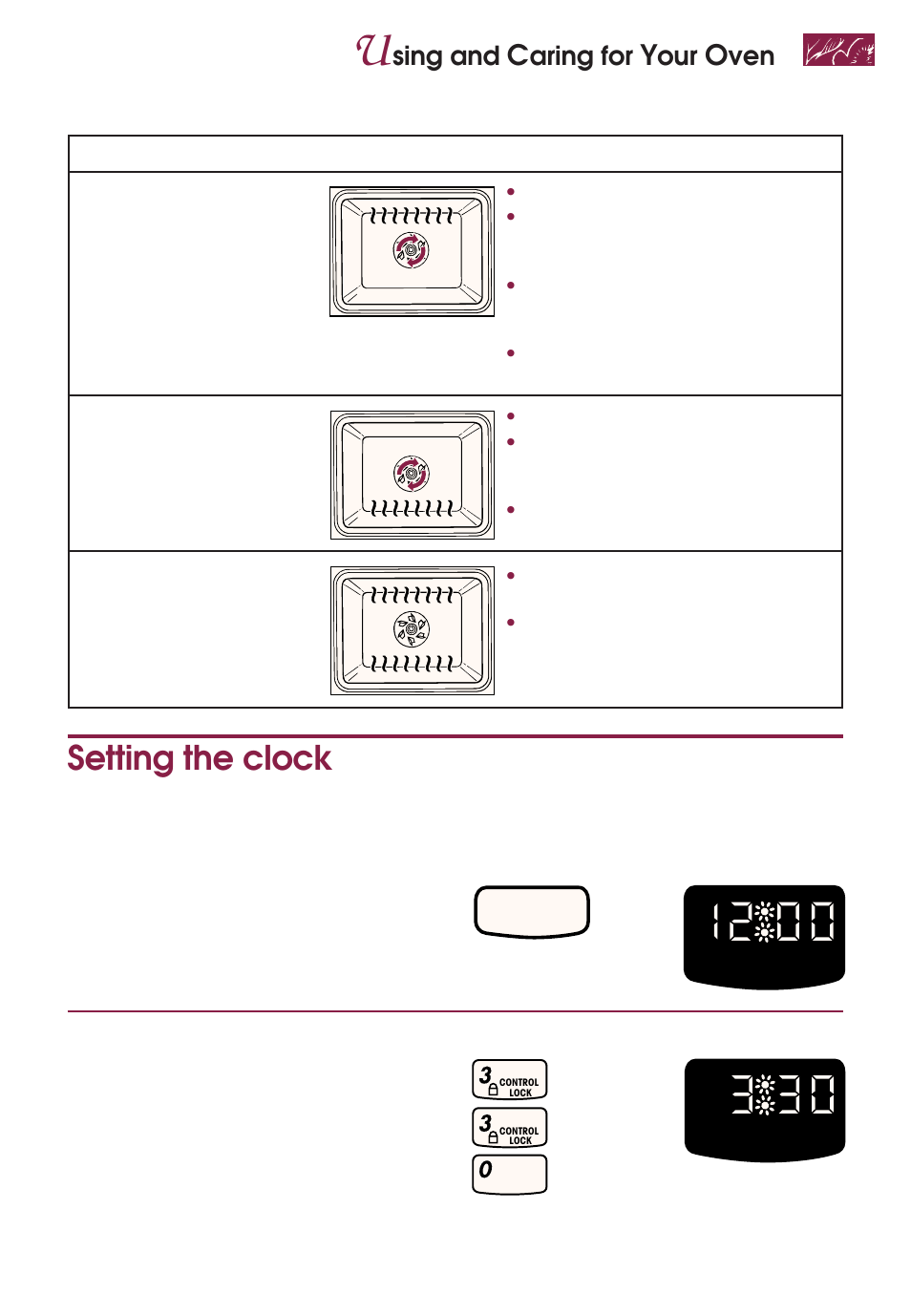 Setting the clock, Sing and, Aring for | KITCHENAID YKGRT507 User Manual | Page 29 / 71