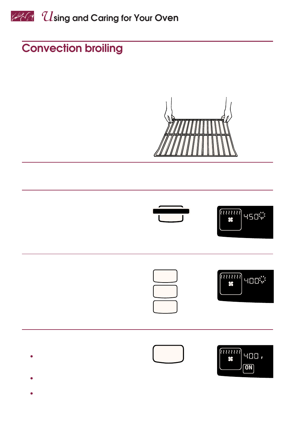 Convection broiling, Oven, Sing and | Aring for, Position rack, Start oven | KITCHENAID YKGRT507 User Manual | Page 48 / 71