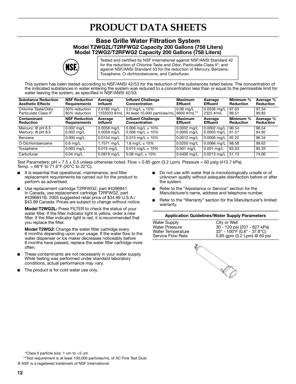 Product data sheets, Base grille water filtration system | KITCHENAID 2308392 User Manual | Page 12 / 44