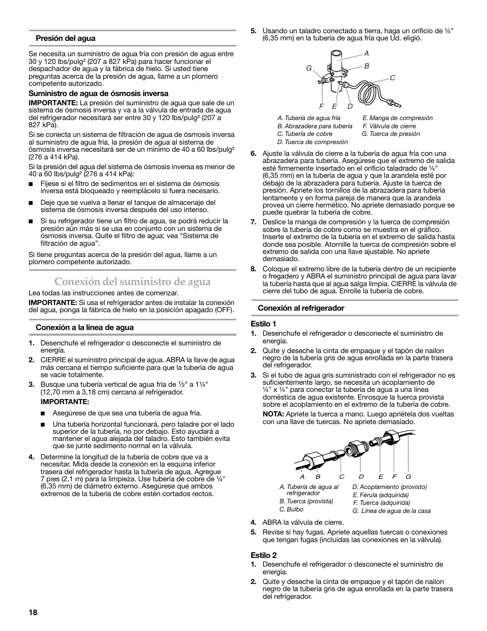 Conexión del suministro de agua | KITCHENAID 2308392 User Manual | Page 18 / 44