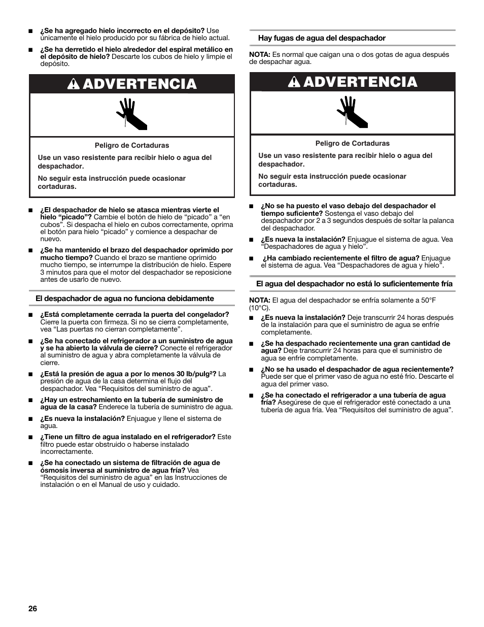 Advertencia | KITCHENAID 2308392 User Manual | Page 26 / 44