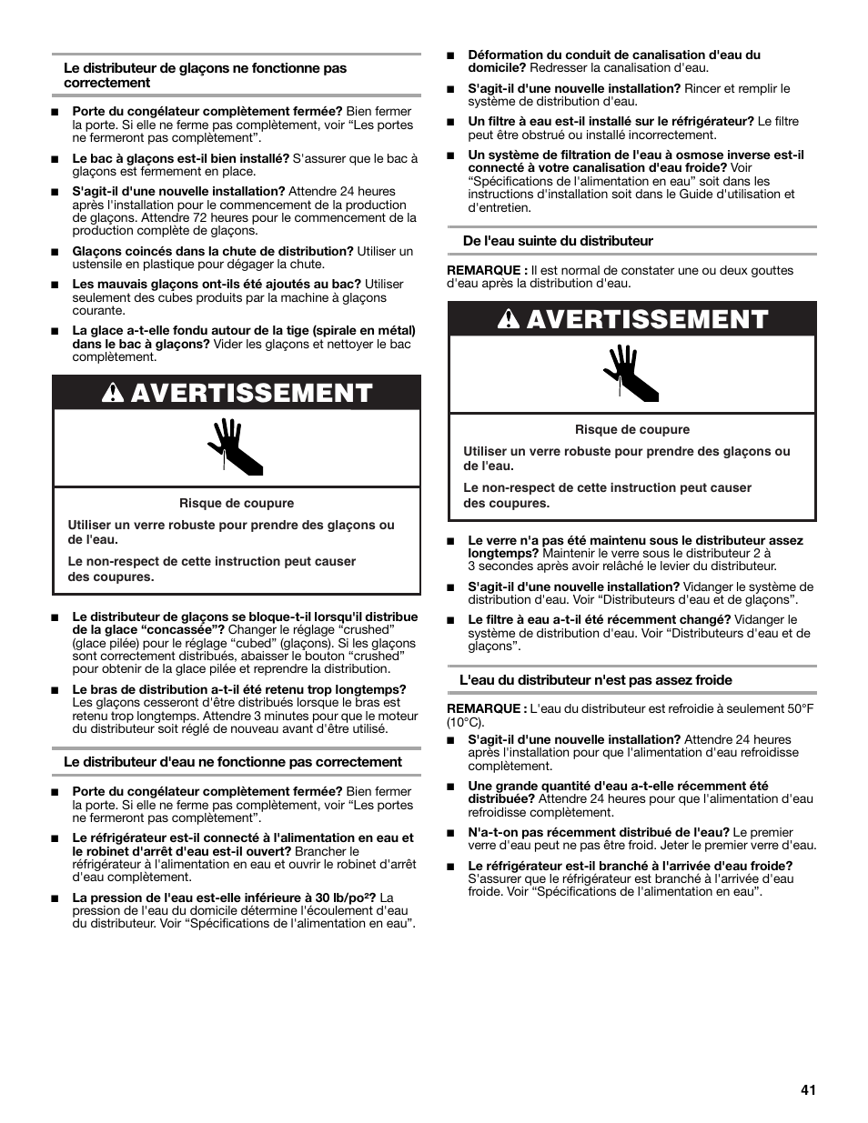 Avertissement | KITCHENAID 2308392 User Manual | Page 41 / 44