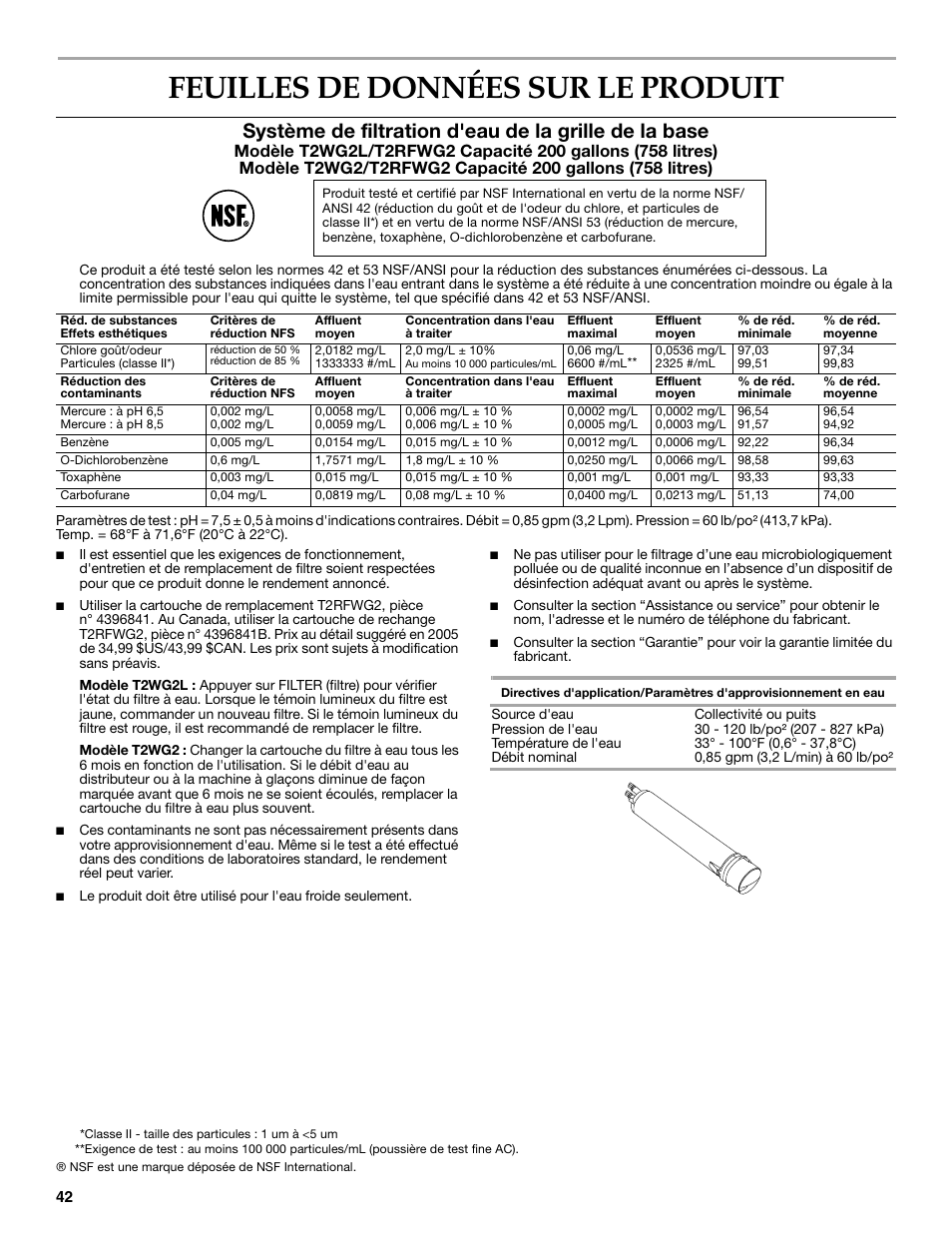 Feuilles de données sur le produit | KITCHENAID 2308392 User Manual | Page 42 / 44