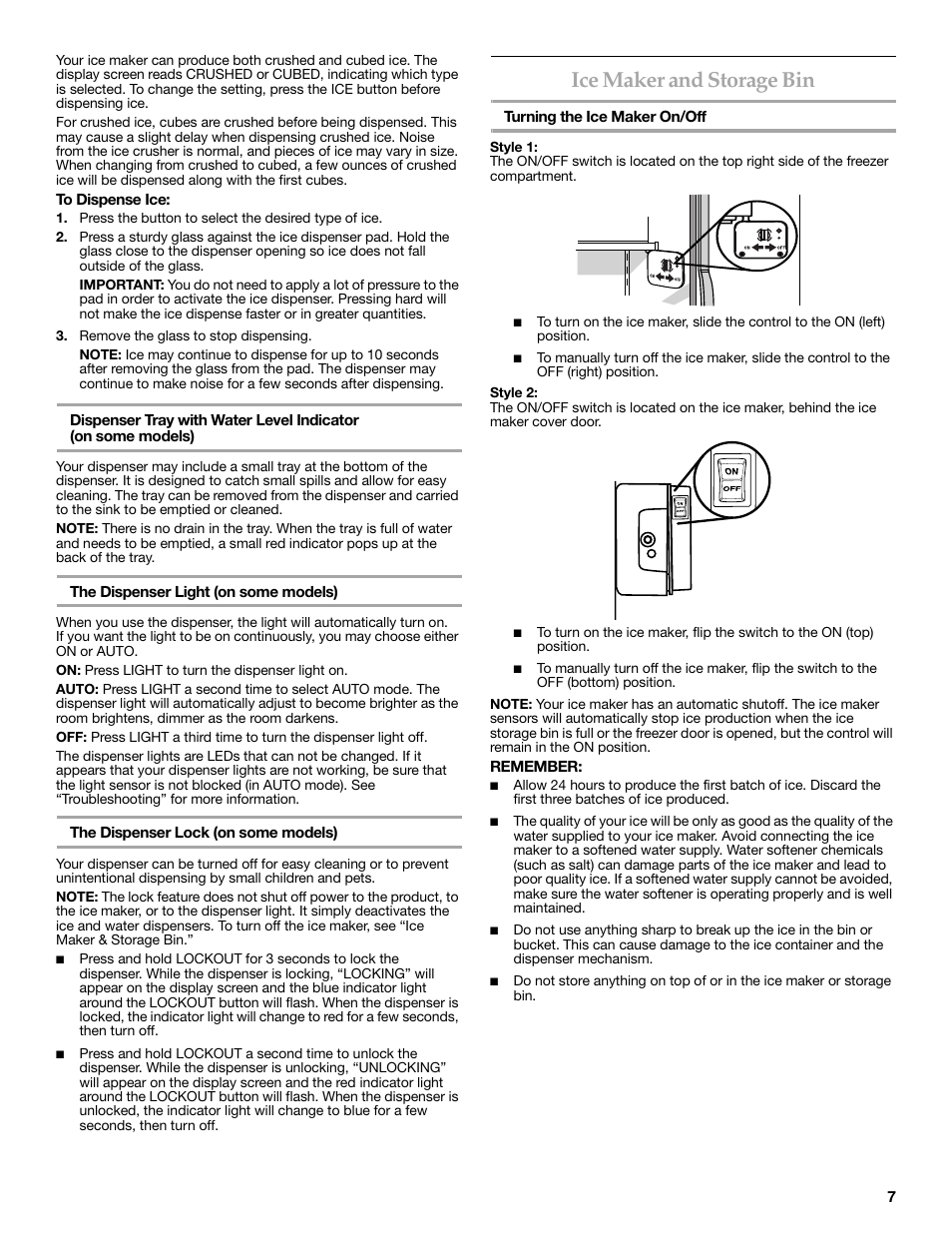 Ice maker and storage bin | KITCHENAID 2308392 User Manual | Page 7 / 44