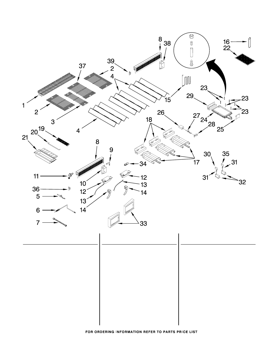 Burners, grates, and lights, Burners, grates, and lights parts | KITCHENAID KFRU488VSS00 User Manual | Page 8 / 10