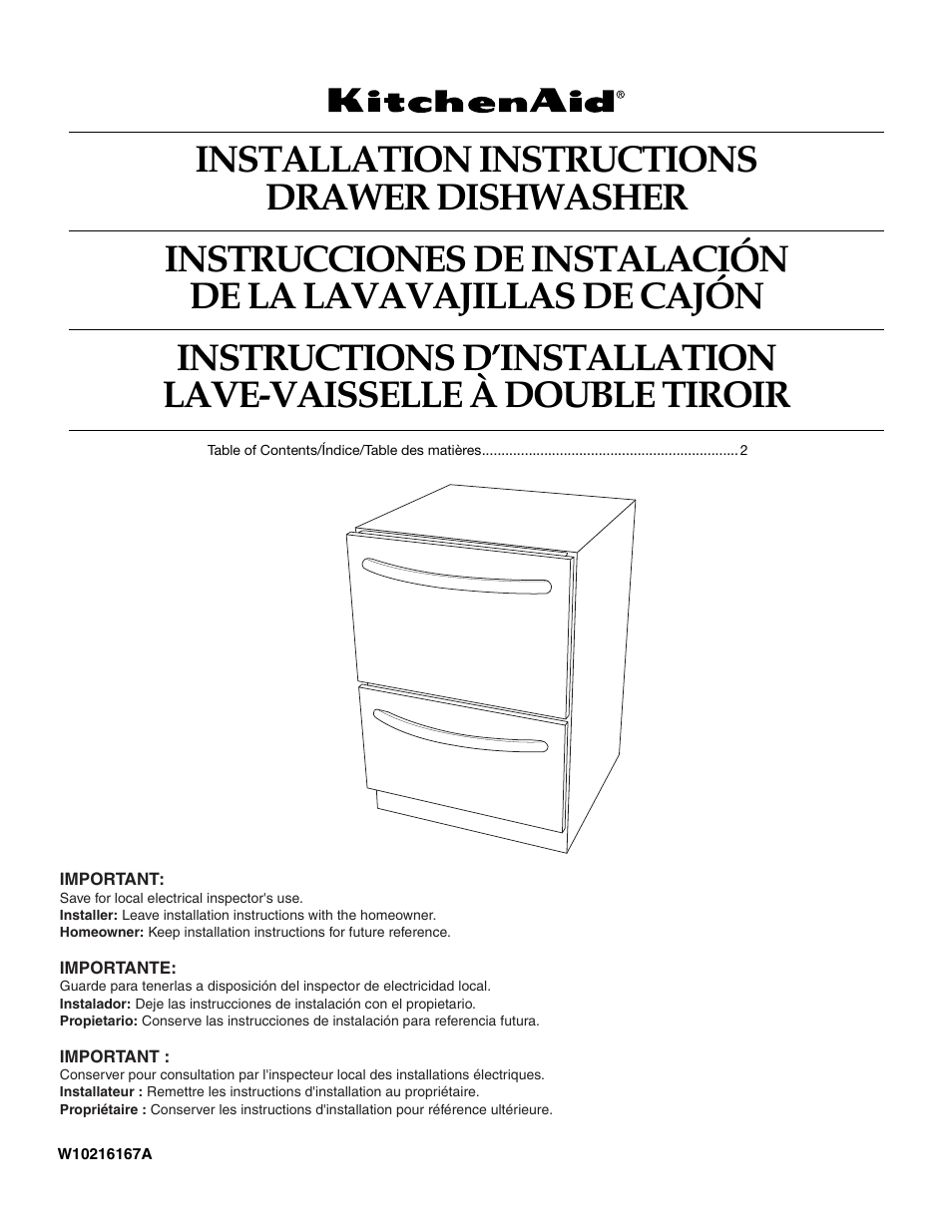 KITCHENAID W10216167A User Manual | 50 pages