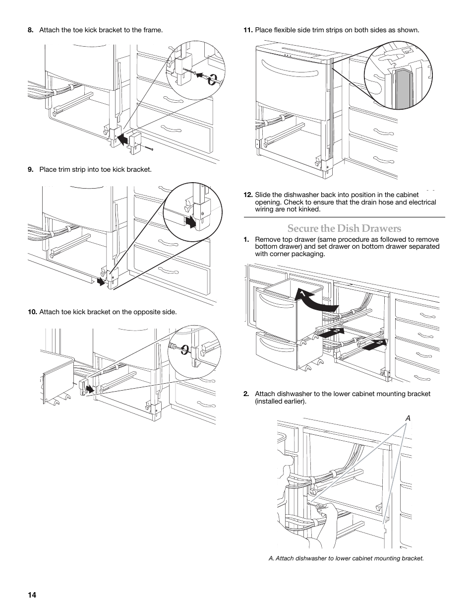 Secure the dish drawers | KITCHENAID W10216167A User Manual | Page 14 / 50