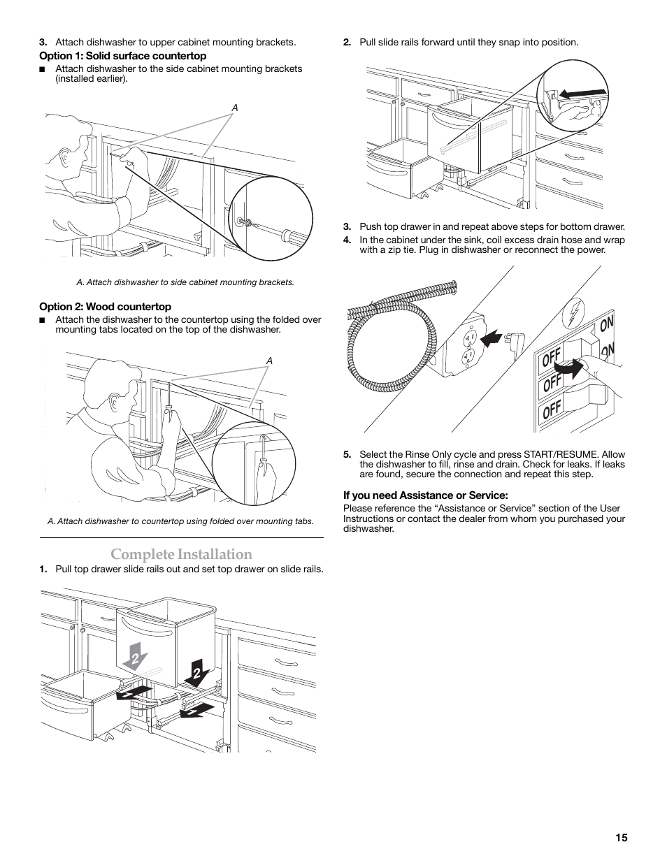 On off on off off, Complete installation | KITCHENAID W10216167A User Manual | Page 15 / 50