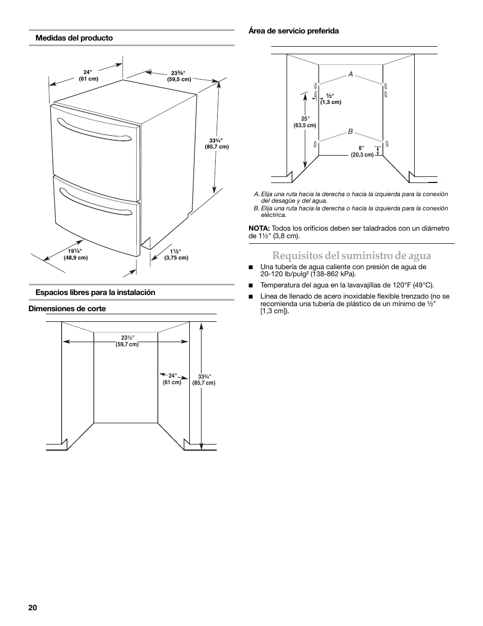 Requisitos del suministro de agua | KITCHENAID W10216167A User Manual | Page 20 / 50