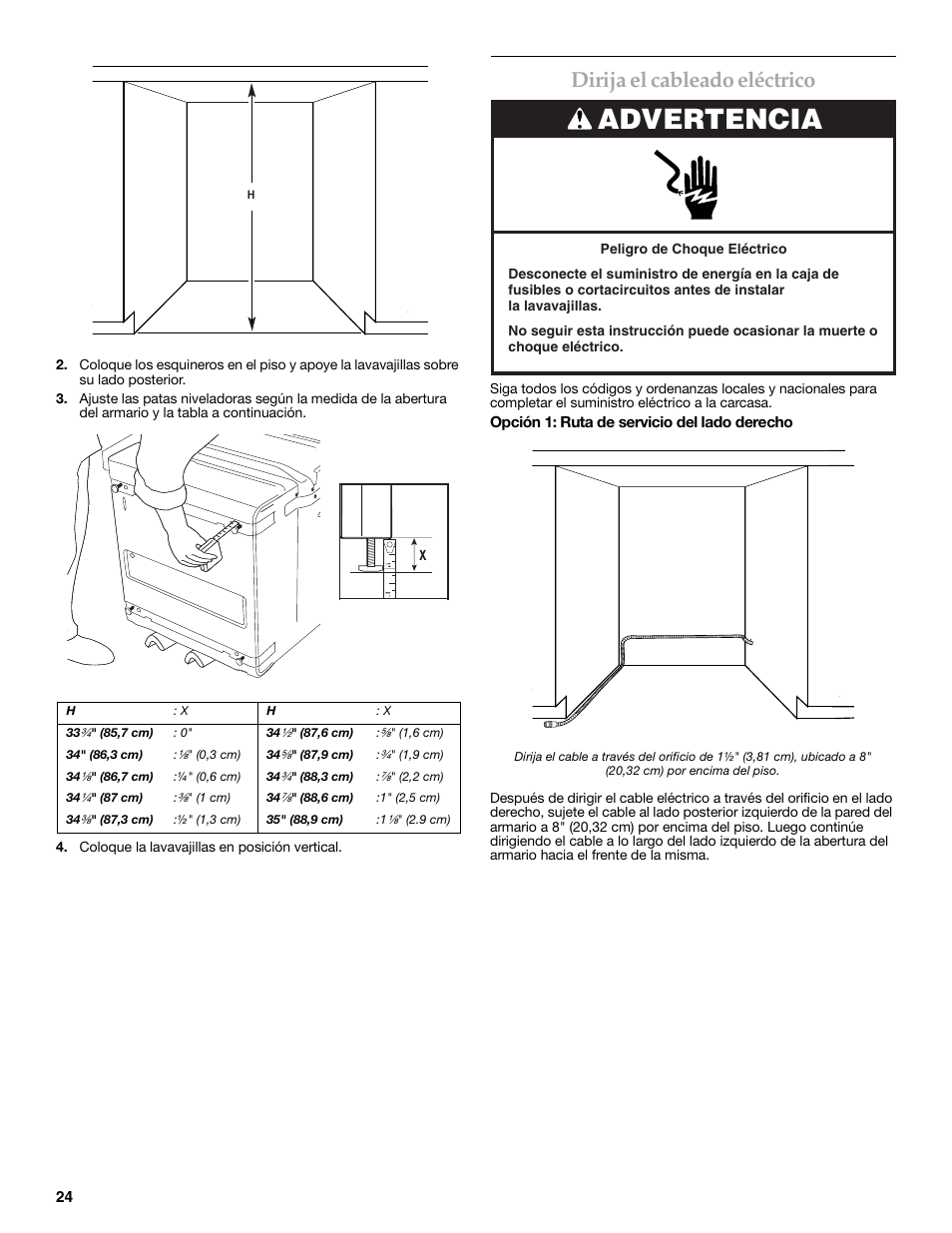 Advertencia, Dirija el cableado eléctrico | KITCHENAID W10216167A User Manual | Page 24 / 50