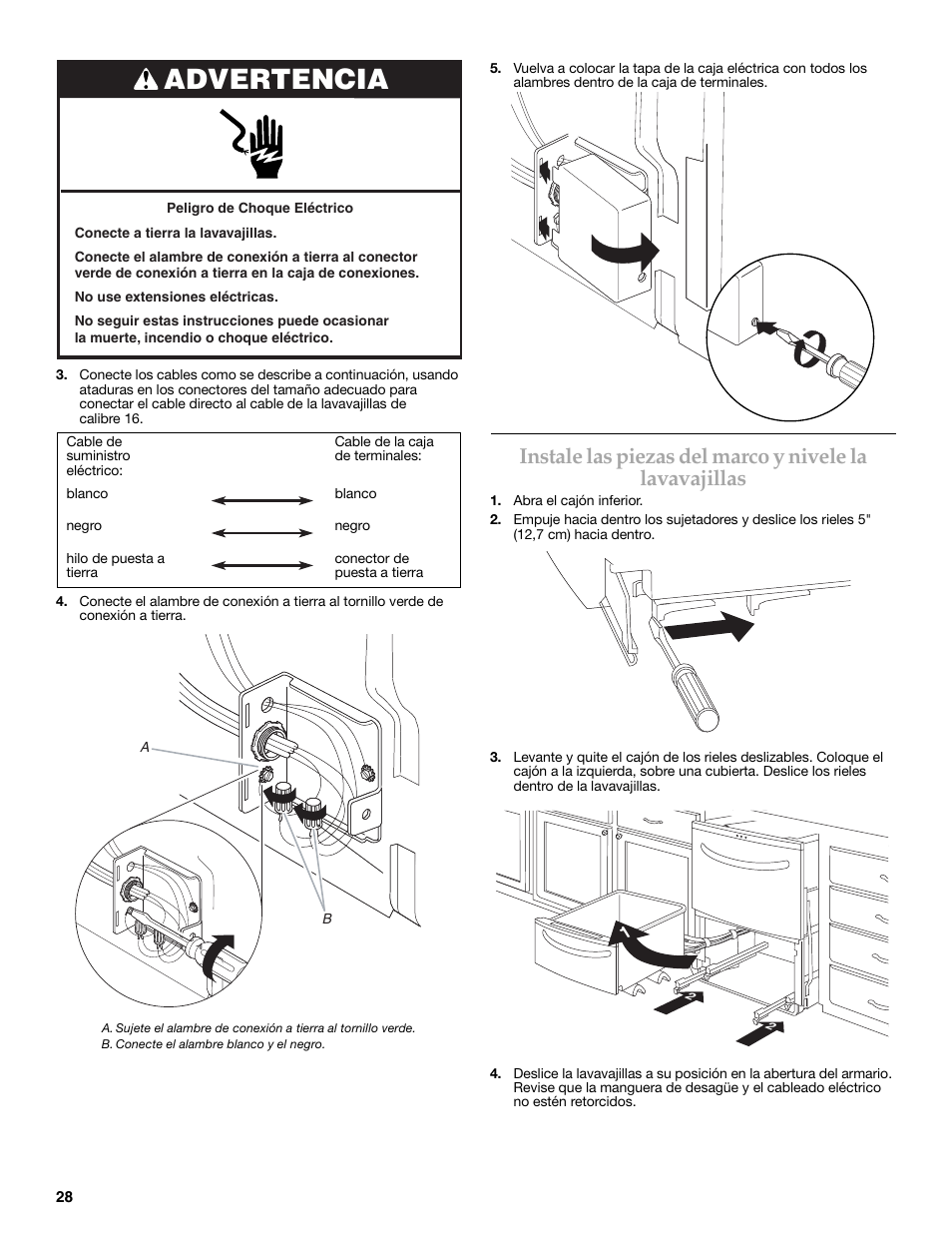 Advertencia | KITCHENAID W10216167A User Manual | Page 28 / 50