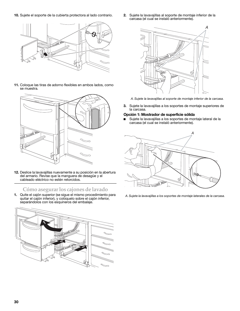 Cómo asegurar los cajones de lavado | KITCHENAID W10216167A User Manual | Page 30 / 50
