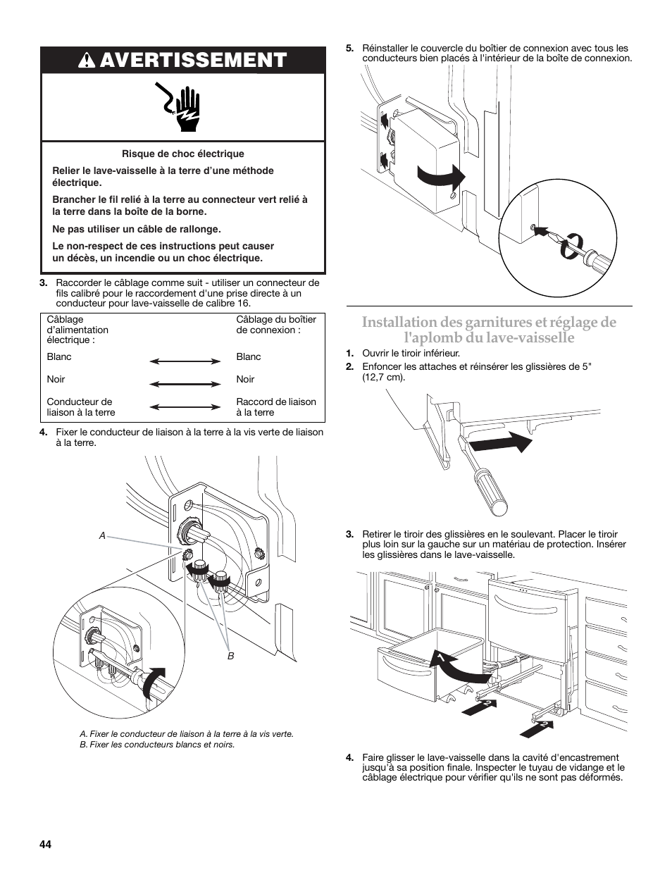 Avertissement | KITCHENAID W10216167A User Manual | Page 44 / 50