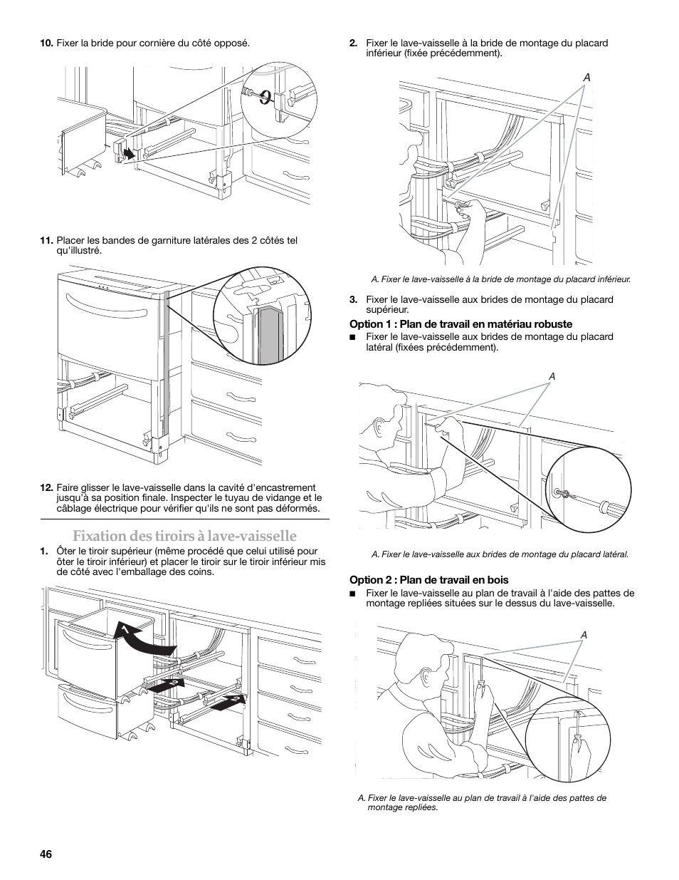 Fixation des tiroirs à lave-vaisselle | KITCHENAID W10216167A User Manual | Page 46 / 50