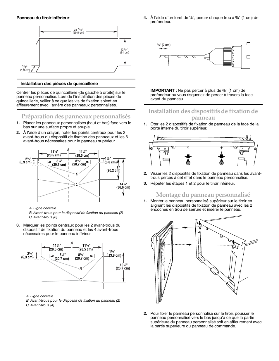 Préparation des panneaux personnalisés, Montage du panneau personnalisé | KITCHENAID W10216167A User Manual | Page 48 / 50