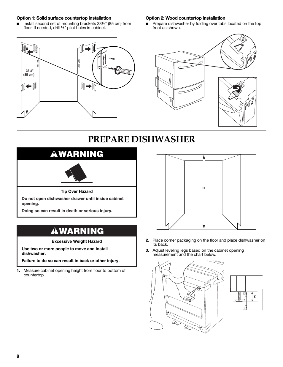 Prepare dishwasher, Warning | KITCHENAID W10216167A User Manual | Page 8 / 50