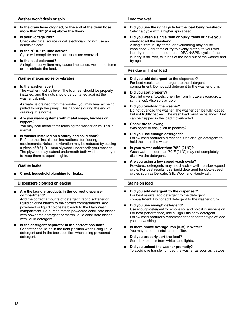 KITCHENAID FRONT-LOADING AUTOMATIC WASHER User Manual | Page 18 / 64