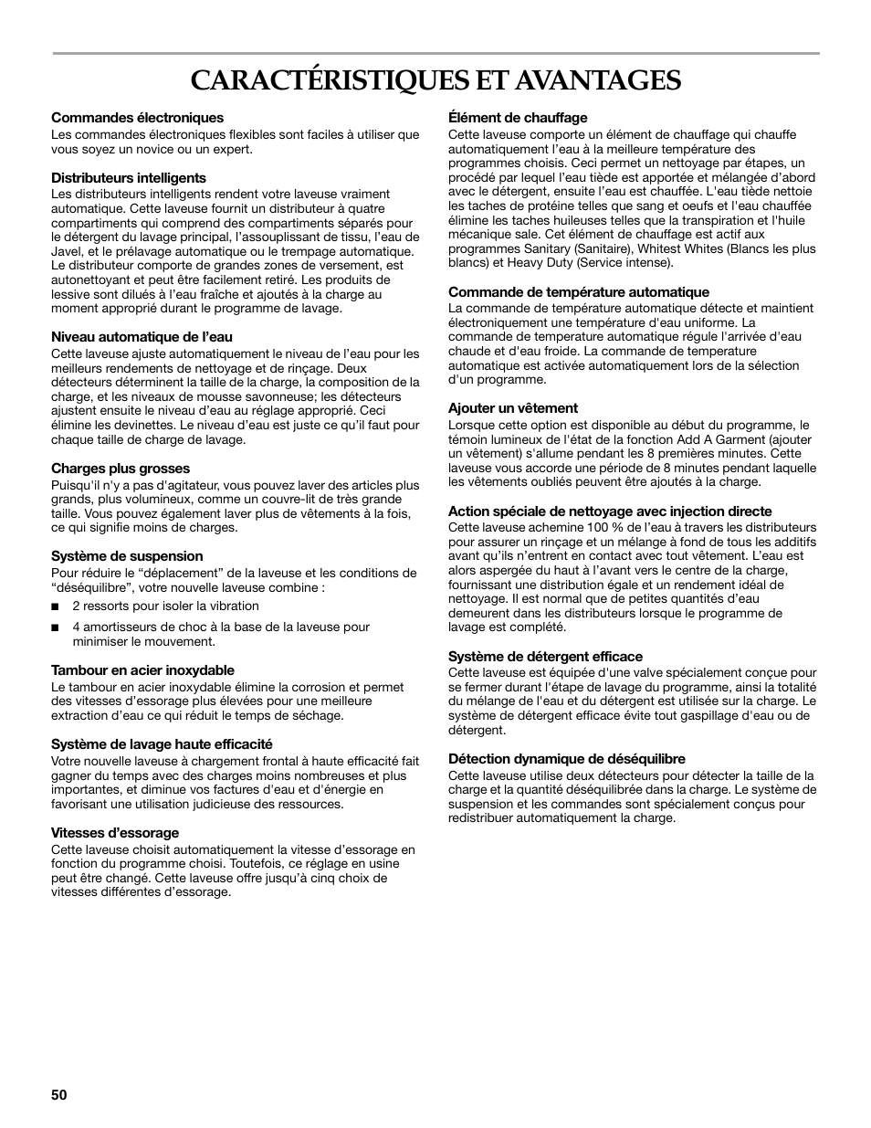 Caractéristiques et avantages | KITCHENAID FRONT-LOADING AUTOMATIC WASHER User Manual | Page 50 / 64