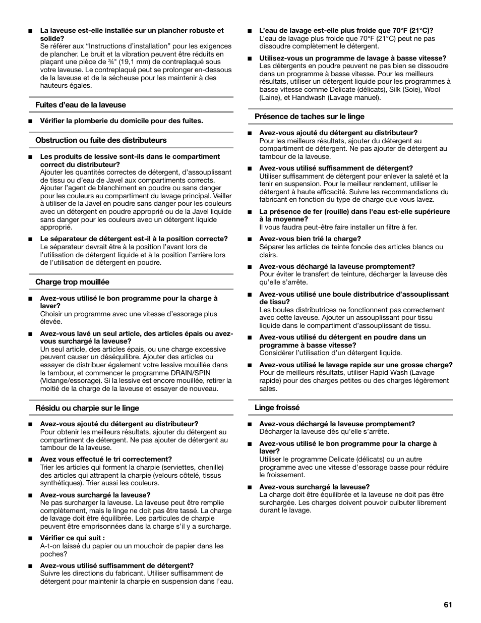 KITCHENAID FRONT-LOADING AUTOMATIC WASHER User Manual | Page 61 / 64