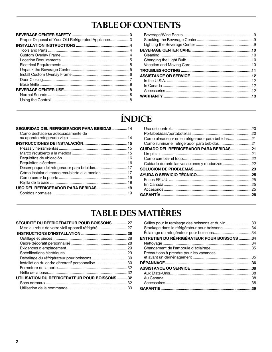 KITCHENAID Overlay Model Beverage Center User Manual | Page 2 / 40