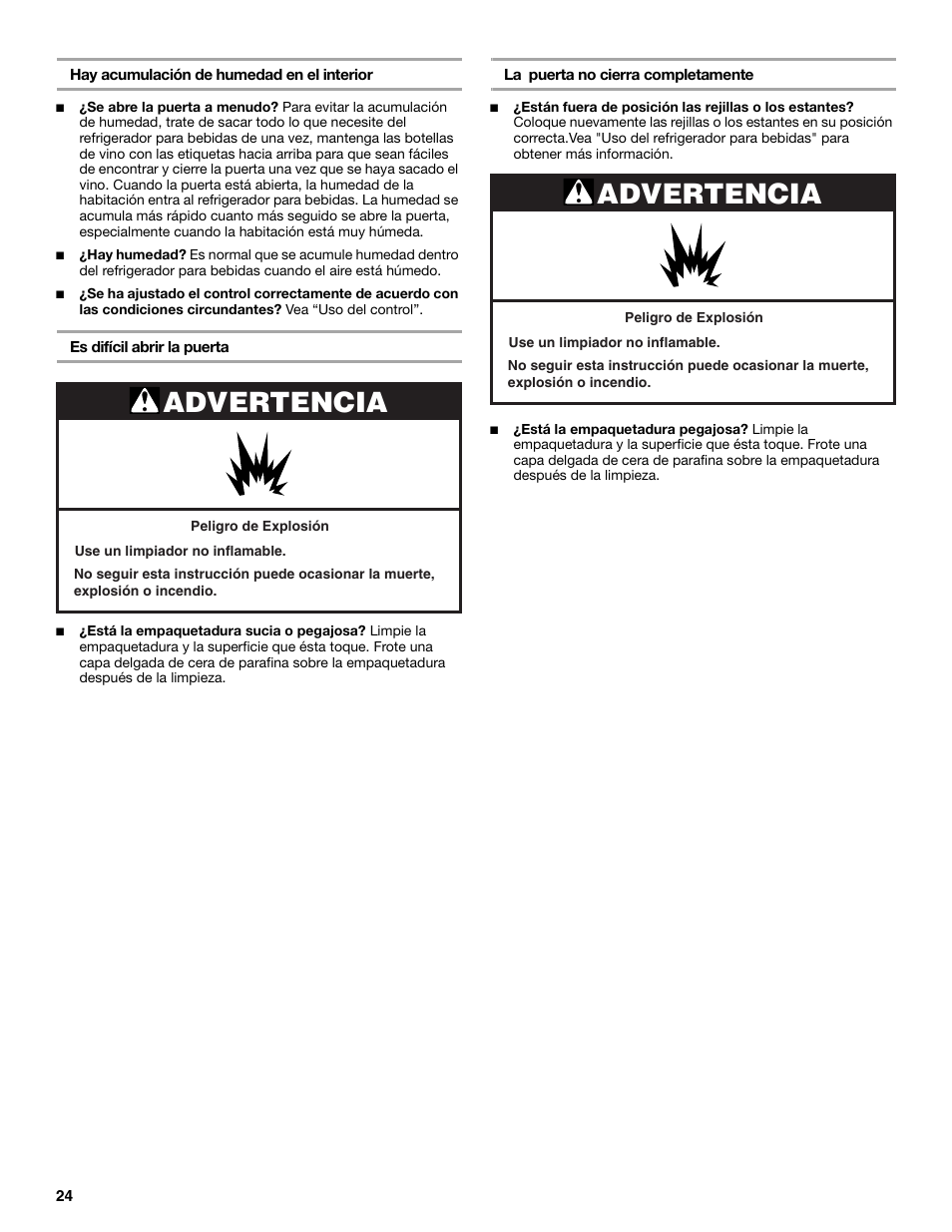 Advertencia | KITCHENAID Overlay Model Beverage Center User Manual | Page 24 / 40