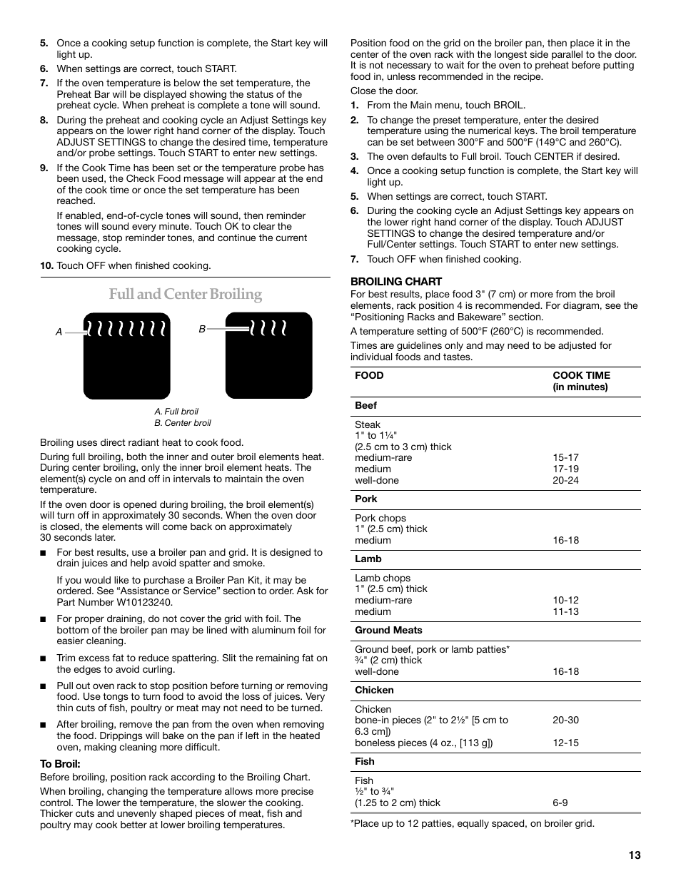 Full and center broiling | KITCHENAID KEHU309 User Manual | Page 13 / 32