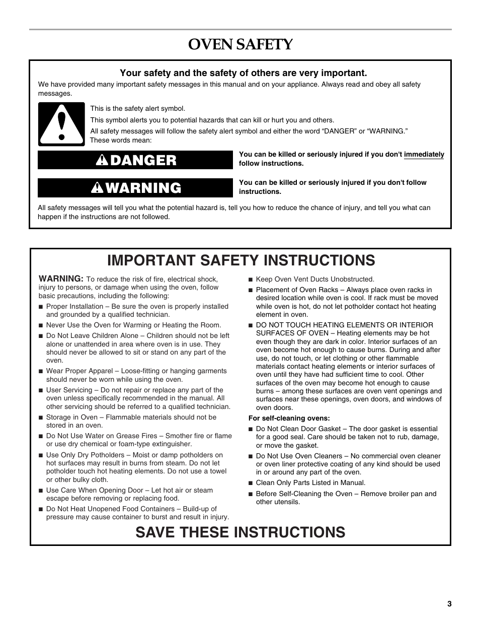 Oven safety, Danger warning | KITCHENAID KEHU309 User Manual | Page 3 / 32