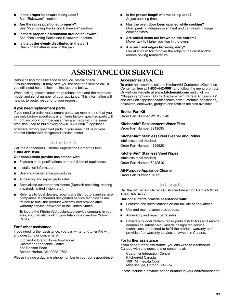 Assistance or service | KITCHENAID KEHU309 User Manual | Page 31 / 32