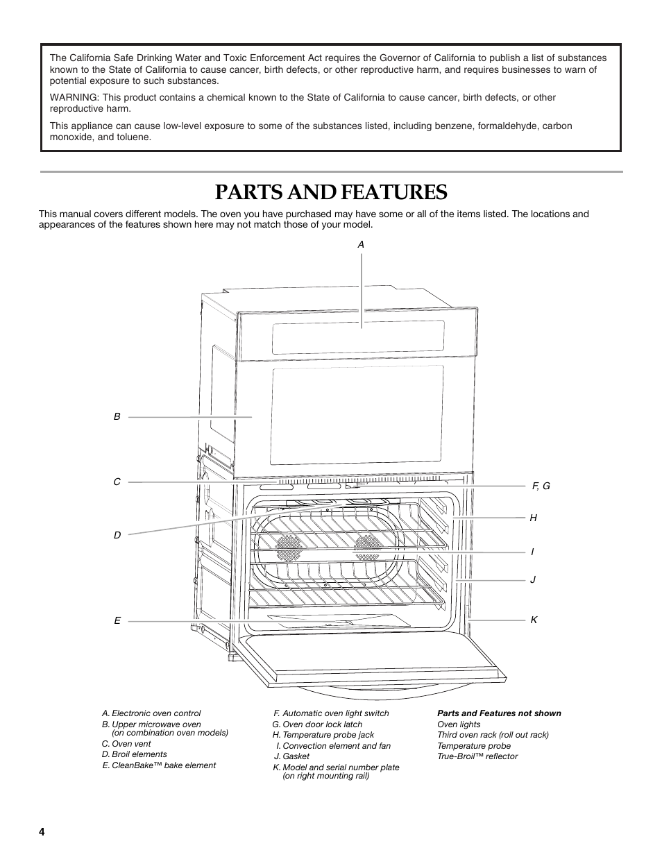 Parts and features | KITCHENAID KEHU309 User Manual | Page 4 / 32