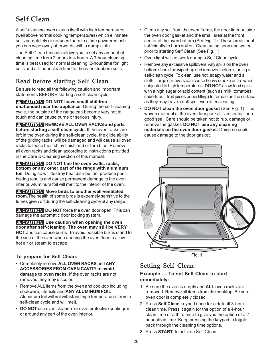 Self clean, Read before starting self clean, Setting self clean | KITCHENAID ARCHITECT KERS308X User Manual | Page 26 / 36
