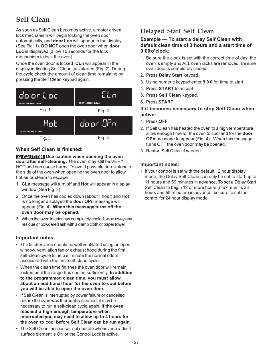 Self clean, Delayed start self clean | KITCHENAID ARCHITECT KERS308X User Manual | Page 27 / 36