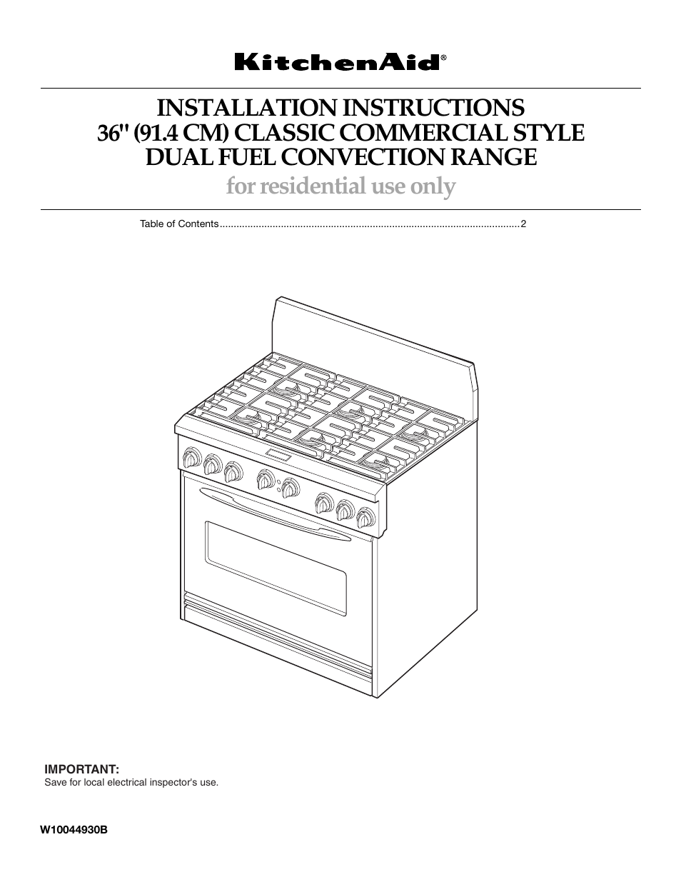 KITCHENAID W10044930B User Manual | 16 pages