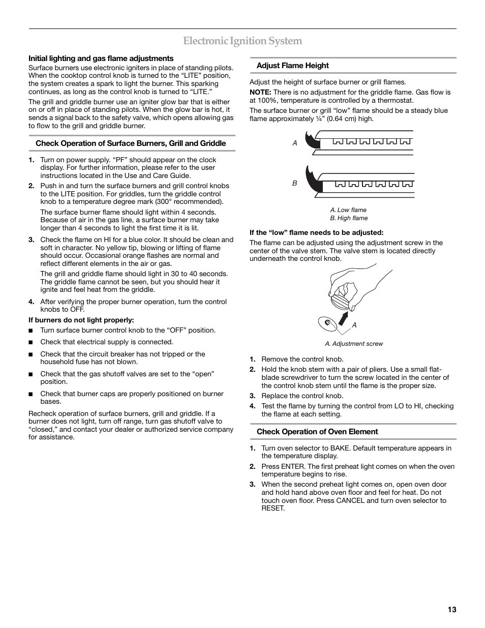 Electronic ignition system | KITCHENAID W10044930B User Manual | Page 13 / 16