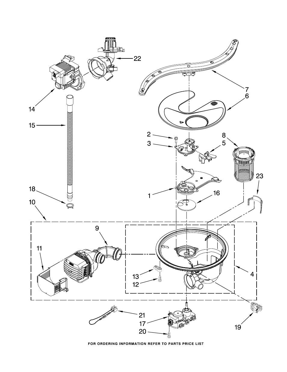 Pump, washarm and motor, Pump, washarm and motor parts | KITCHENAID KUDE70FVSS1 User Manual | Page 7 / 15