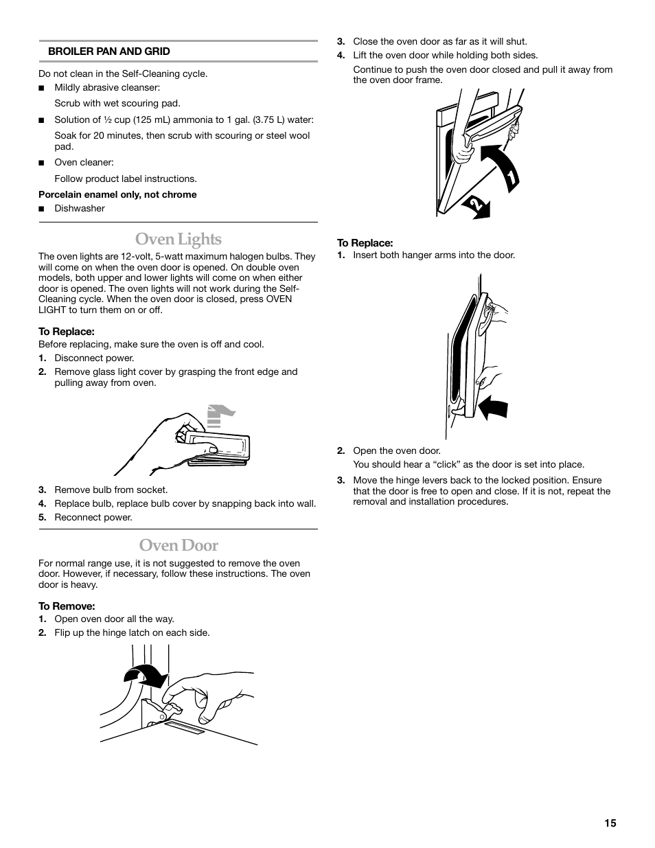 Oven lights, Oven door | KITCHENAID KEBC101 User Manual | Page 15 / 20