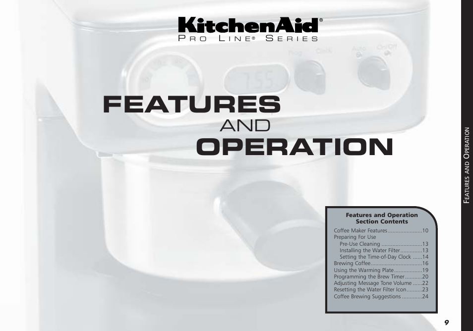 Features, Operation | KITCHENAID KPCM050 User Manual | Page 11 / 39